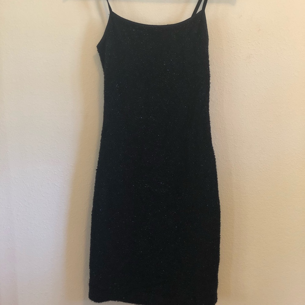 Black Strappy Fuzzy Dress
